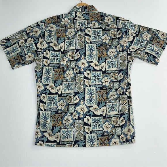 Pierre Cardin Men's Blue and Brown Hawaiian Patterned Shirt size Medium - Picture 8 of 13